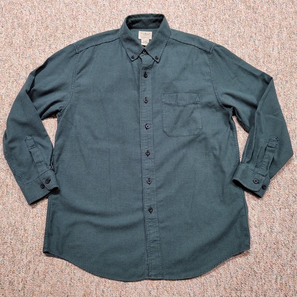 L.L. Bean Other - LL Bean Shirt Mens Medium Green Houndstooth Traditional Fit Button Down Outdoors